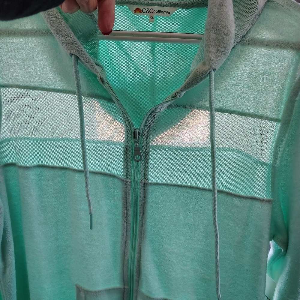 C&C California Heather Mint Terry Zip Hooded Beach Jacket XL - Picture 8 of 12